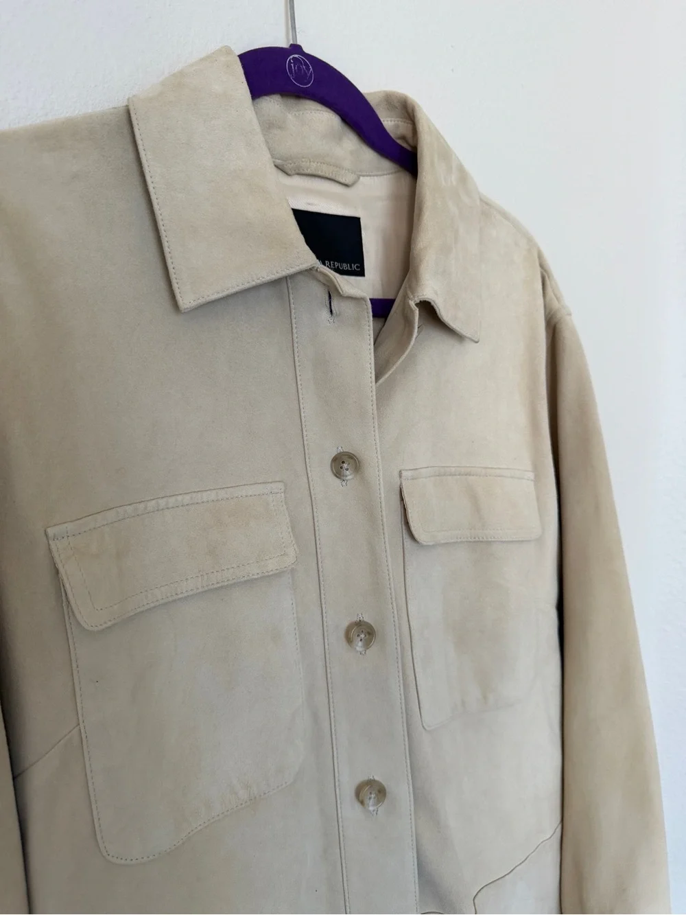 Banana Republic Beige Suede Utility Shirt Jacket